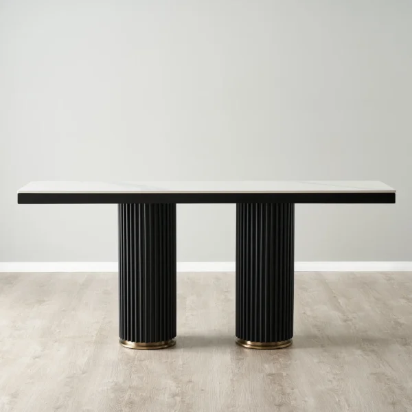 Archie White Sintered Stone Console Table - Matte Black Legs